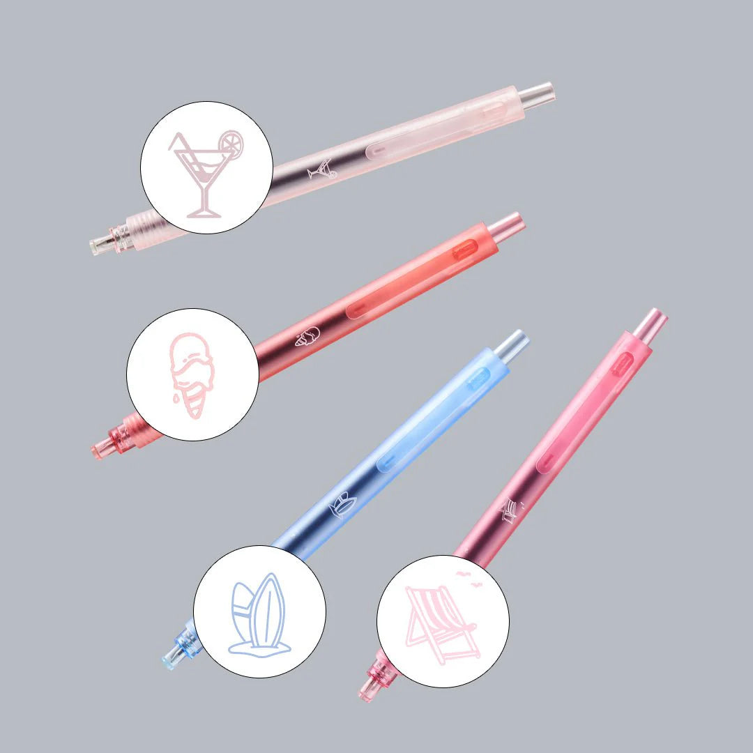KACO Rocket Beach Sunset Gel Pen 0.5mm Black Ink 4 Pack