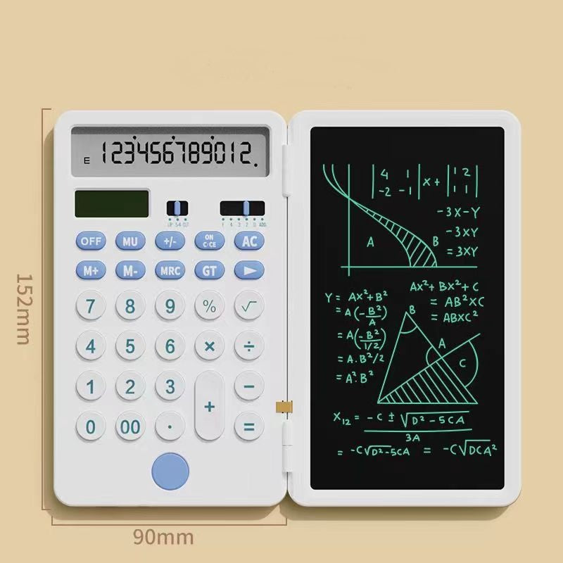 Calculator with LCD Writing Tablet Rechargeable and Solar Power White