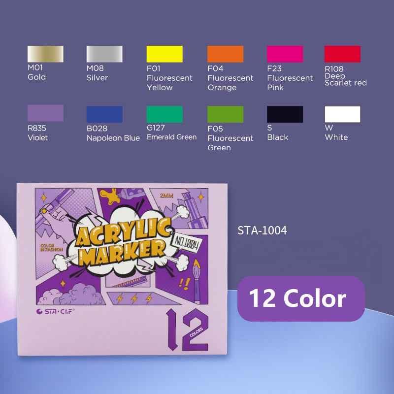 STA 12 Color Acrylic Paint Permanent Marker 2mm Tip
