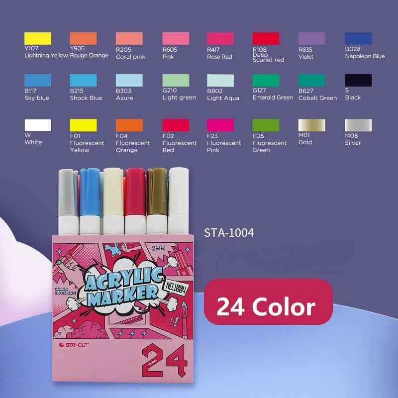 STA 24 Color Acrylic Paint Permanent Marker 2mm Tip