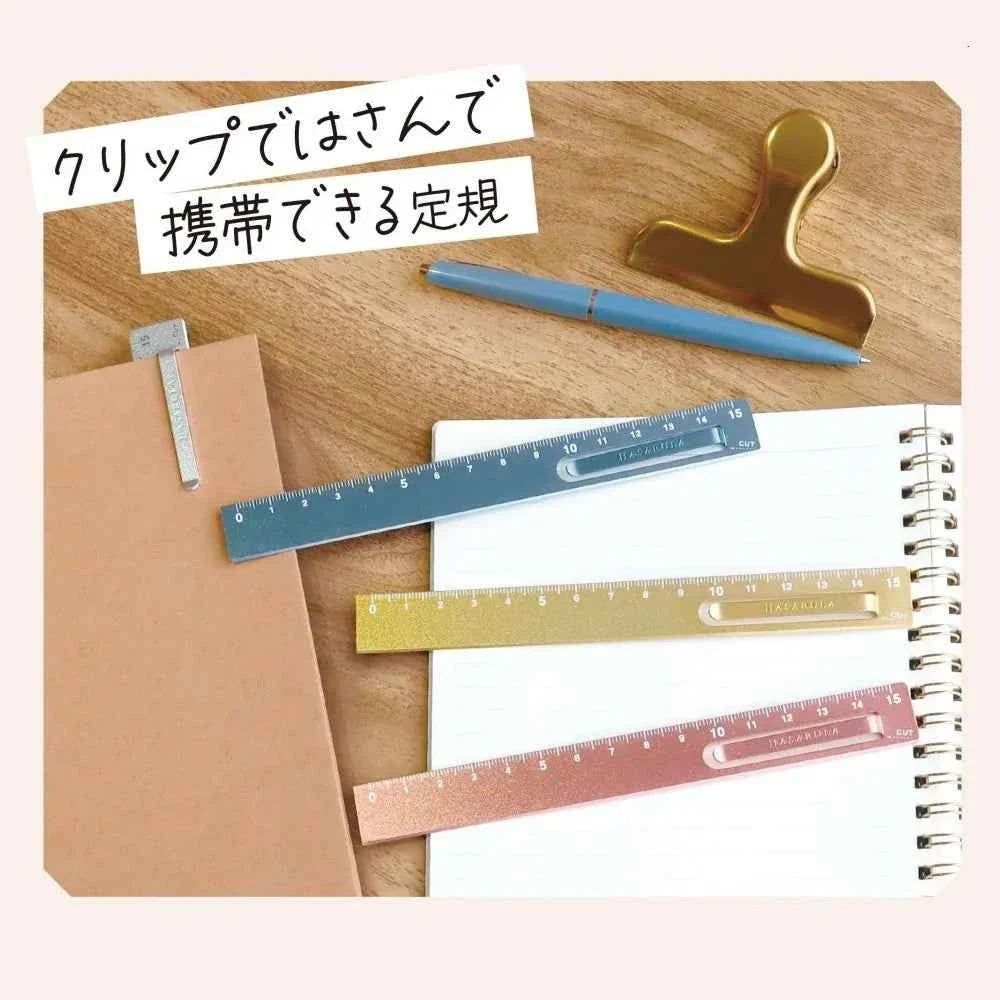 Kutsuwa Hasarula Aluminum Ruler - 15cm with Paper Clip and Cut