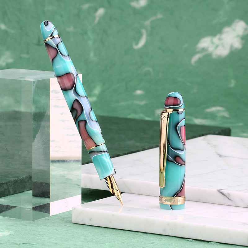 Majohn S3 Fountain Pen Celluloid,Iridium Fine Nib Gold Plated Blue