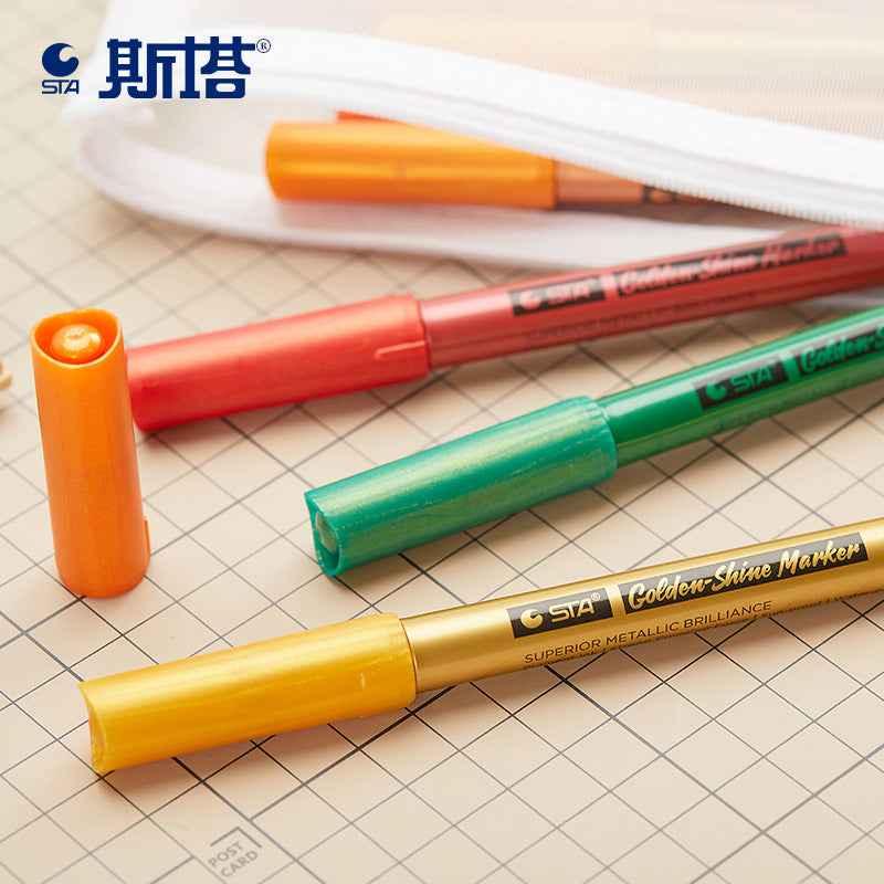 STA 8 Color Golden Shine Marker,Superior Metallic Brilliance 0.8mm Tip