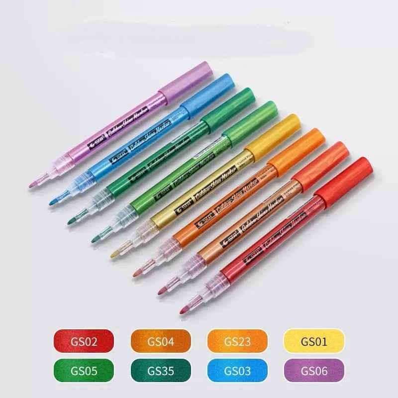 STA 8 Color Golden Shine Marker,Superior Metallic Brilliance 0.8mm Tip