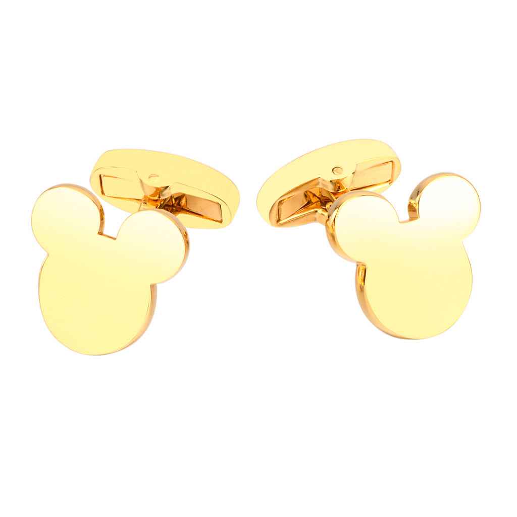 Glossy gold Mickey Mouse cufflinks, round Mickey heads with hinged backs