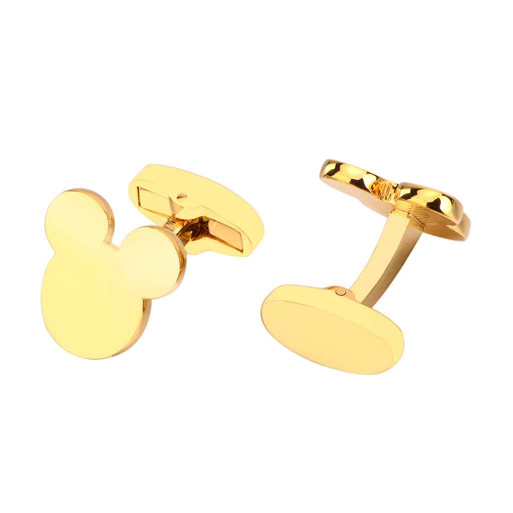 Gold Mickey Mouse cufflinks with polished hinged bar and Mickey silhouette