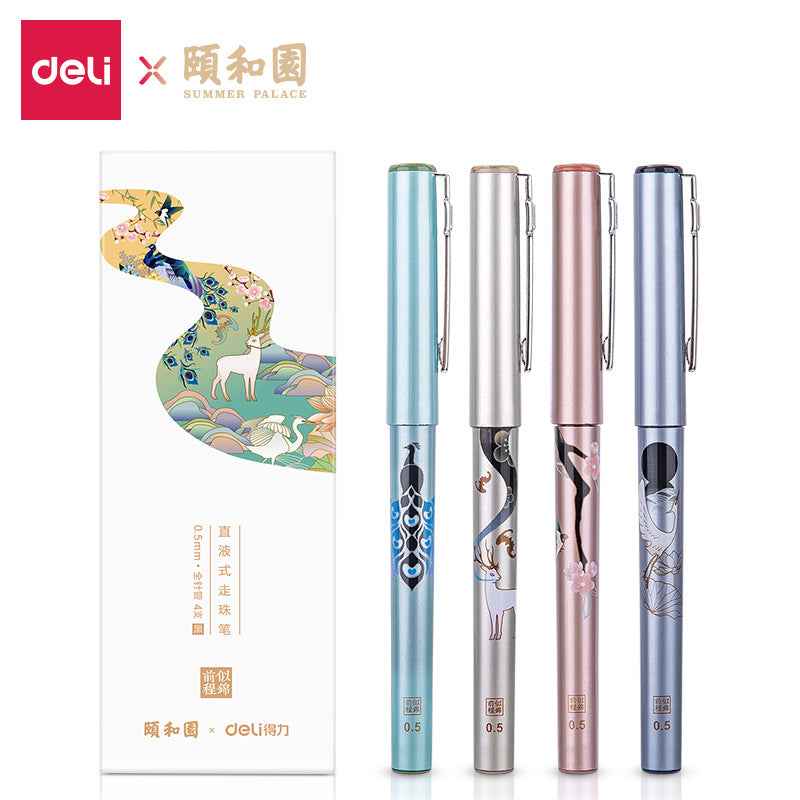 DELI Summer Palace Gel Pen 0.5mm Needle Tip,Black Ink,8-Pack