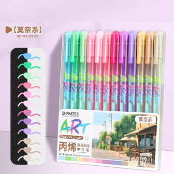 12-Color Acrylic Highlight Art Pens for Artists, Bullet Journaling Monet