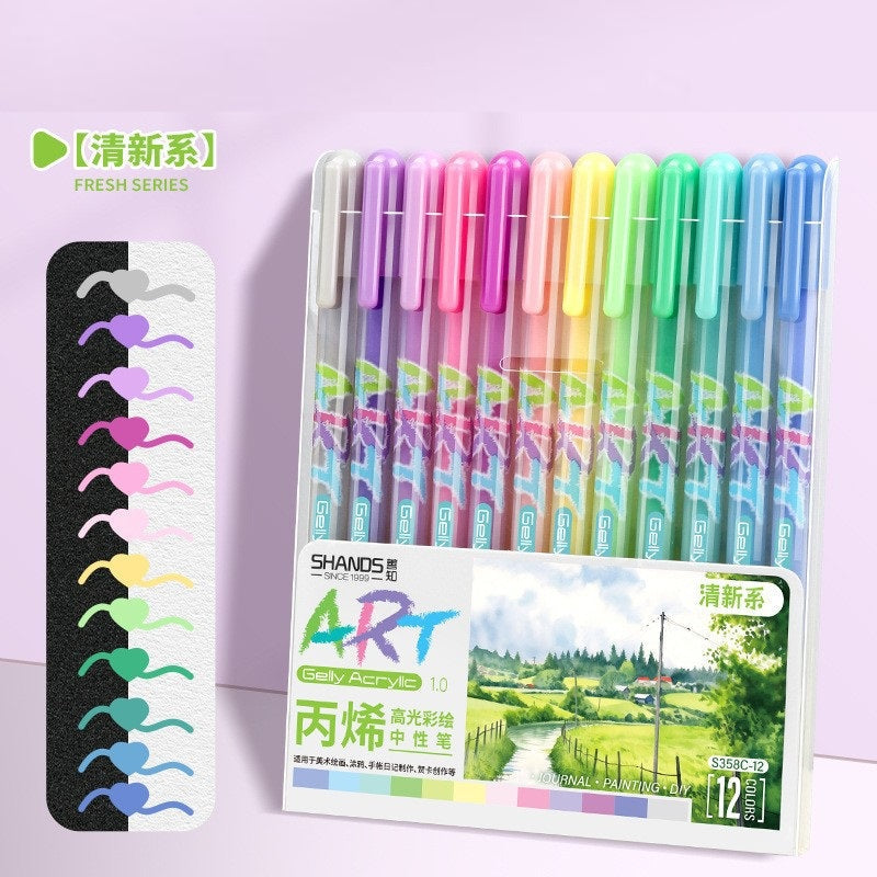 12-Color Acrylic Highlight Art Pens for Artists, Bullet Journaling Fresh