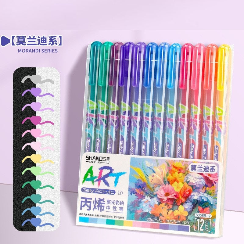 12-Color Acrylic Highlight Art Pens for Artists, Bullet Journaling Morandi