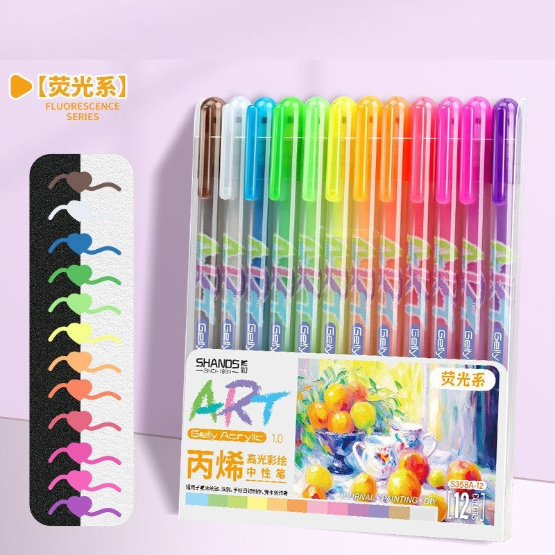 12-Color Acrylic Highlight Art Pens for Artists, Bullet Journaling Fluorescence