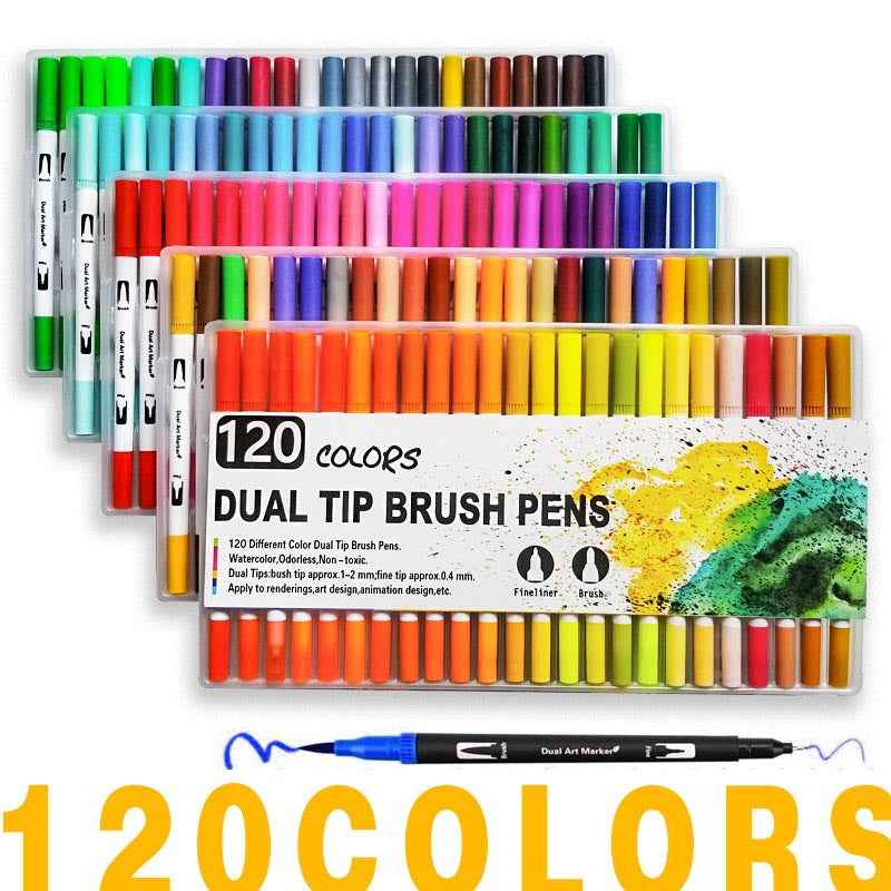 100/120/132 Colors Dual Tip Brush Art Marker Pens 132 Color