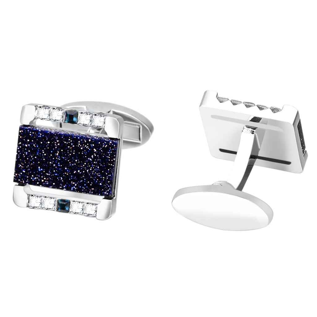 Square blue sandstone cufflinks with silver setting and sparkling stones