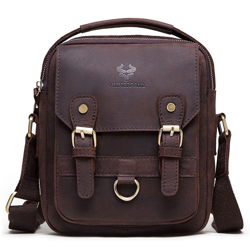 Brown Crazy Horse Leather Men's Shoulder Bag,Business Commuter Bag