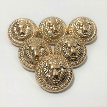 Gold lion head metal shank button set, round with ornate wreath detail