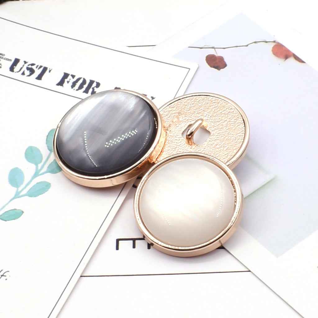 Cat-eye resin coat buttons, metal shank: pink, gray, white, blue fronts (pack view).