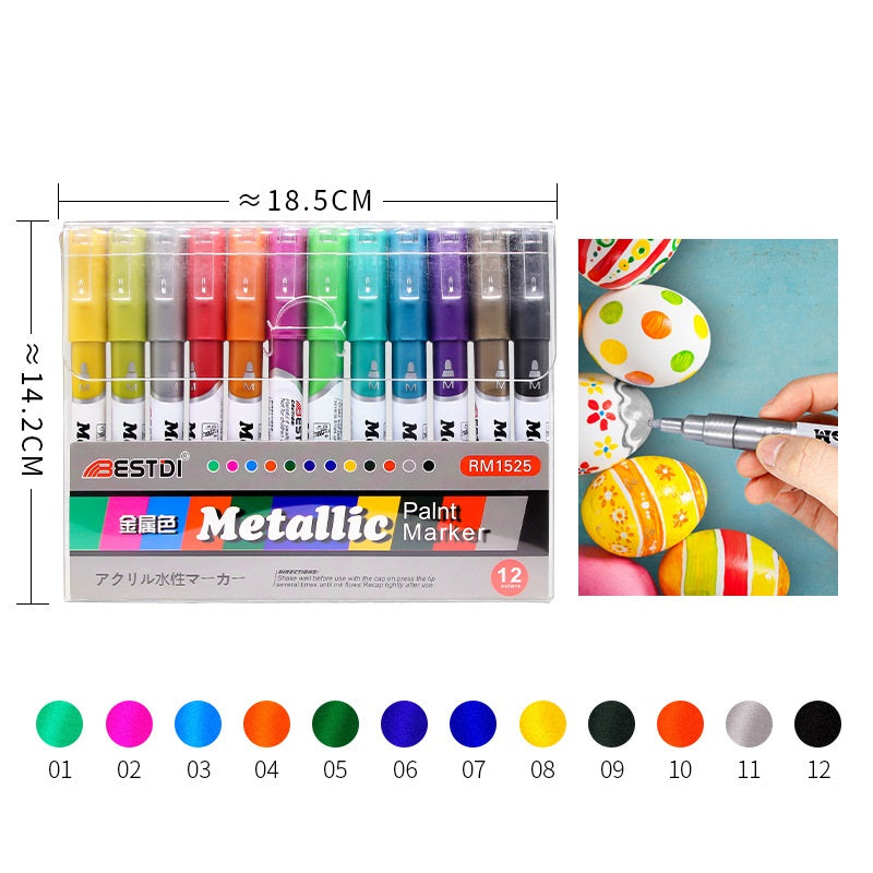 BESTDI Paint Pens 12 Color Permanent Acrylic Markers 12 Metallic