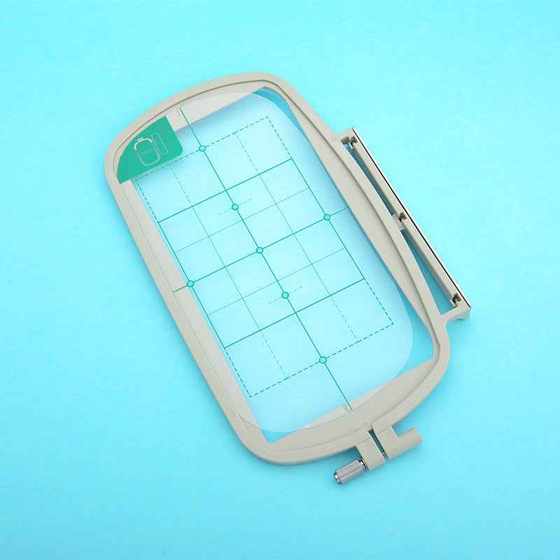 Rectangular embroidery hoop frame with grid markings and side mounting bar