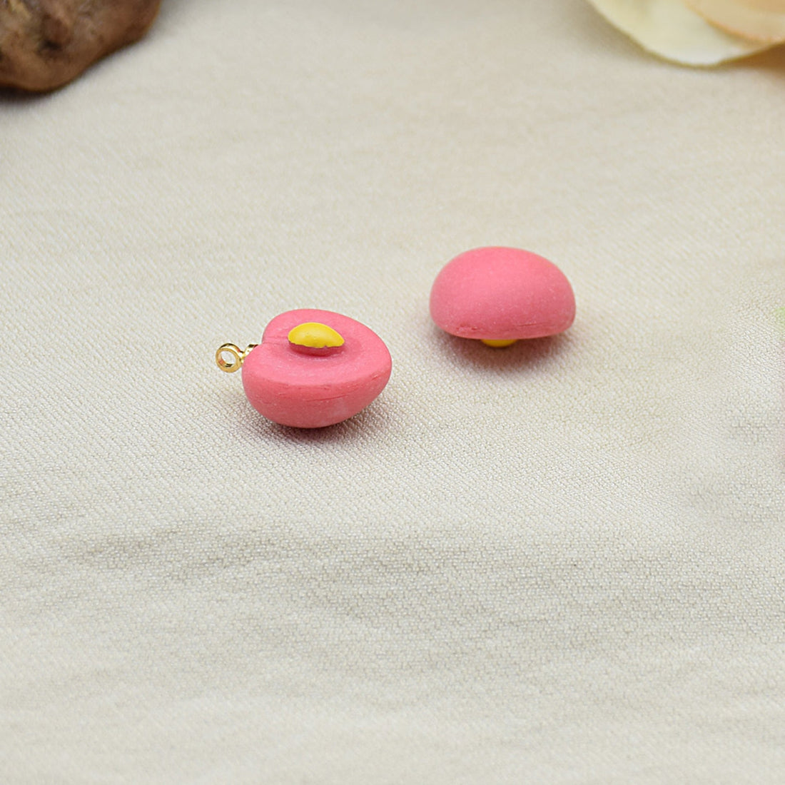 Pink 3D resin peach charms (half), with gold loop