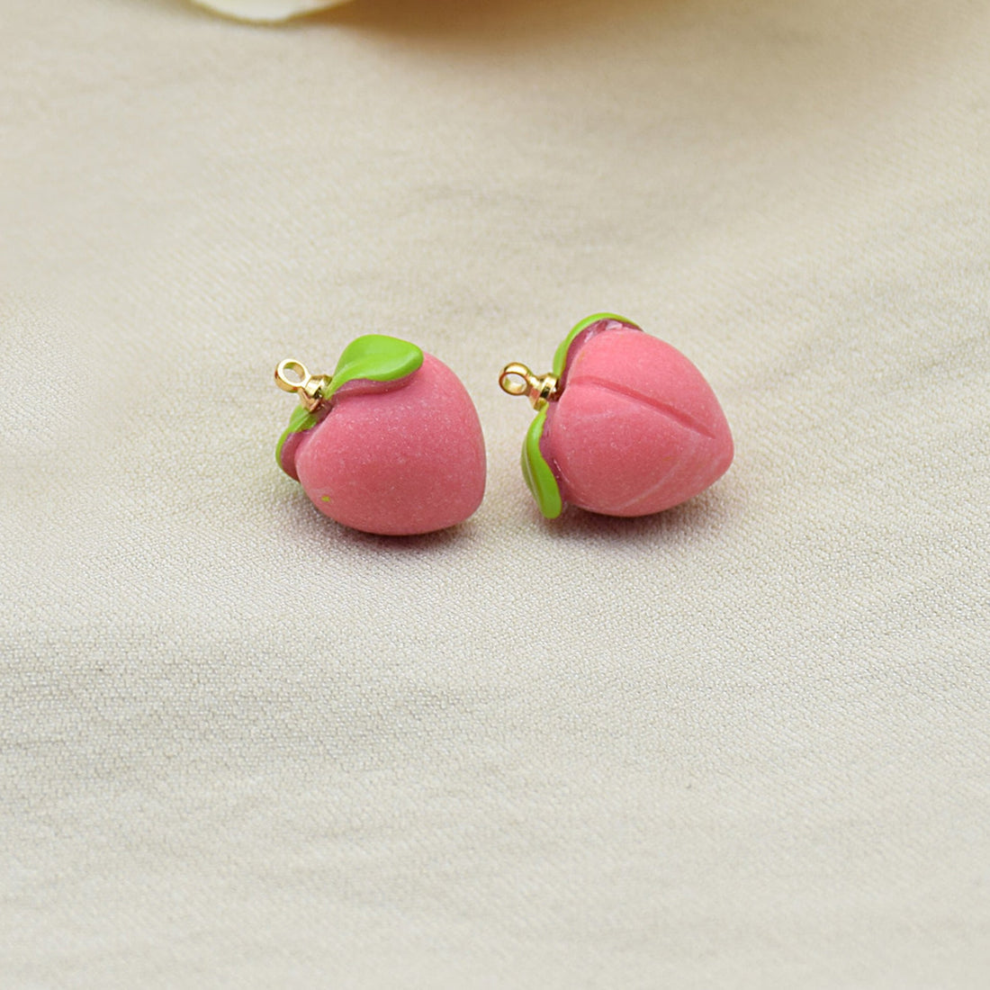 Pink 3D resin peach charms (half), with gold loop