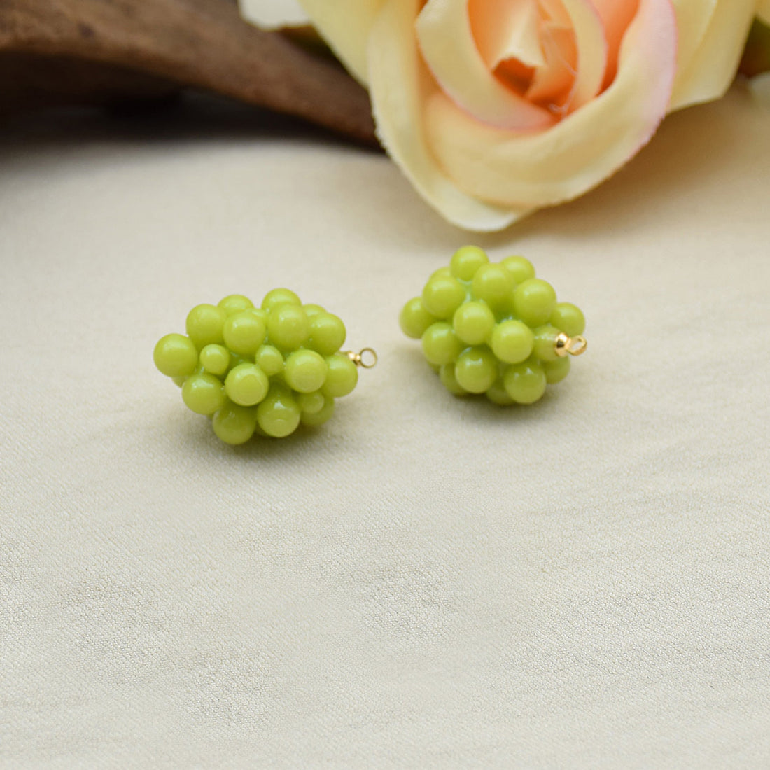 Purple 3D resin grape charm with gold loop, round bead clusters, jewelry making
