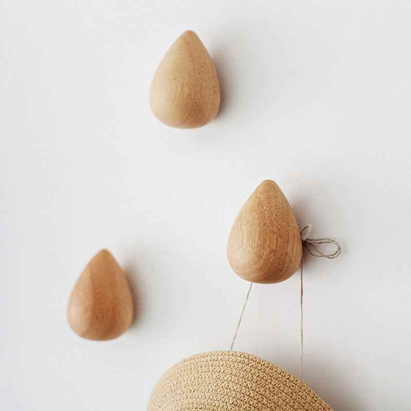 Wooden Droplet Wall Hooks for Coat Hat 3 Pack Beech