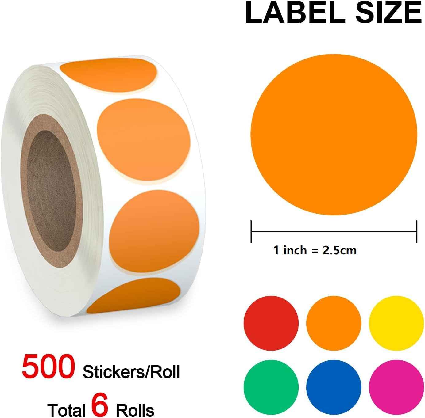 3000pcs 1 inch Dot 6 Rolls Colored Coding Labels