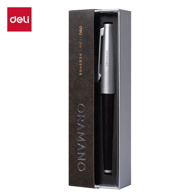 DELI A6Pro Oak Wood Grain Pull-Cap Ballpoint Pen – 0.5/0.7/1.0mm 1.0mm
