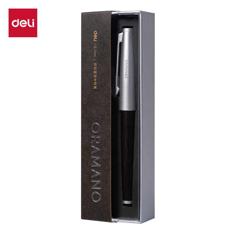 DELI A6Pro Oak Wood Grain Pull-Cap Ballpoint Pen – 0.5/0.7/1.0mm 0.7mm