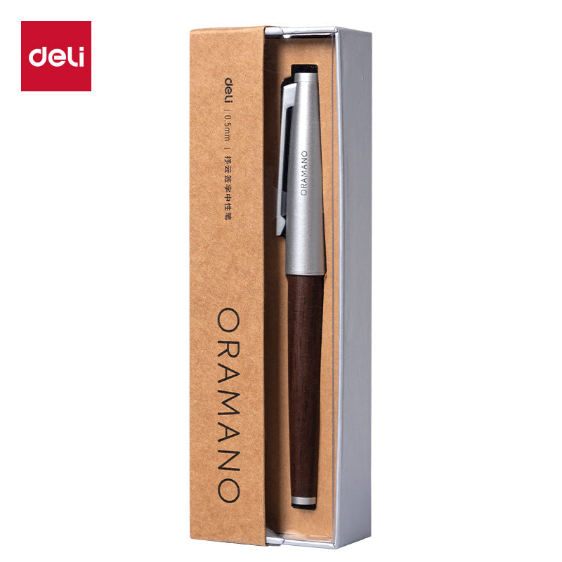 DELI A6Pro Oak Wood Grain Pull-Cap Ballpoint Pen – 0.5/0.7/1.0mm 0.5mm