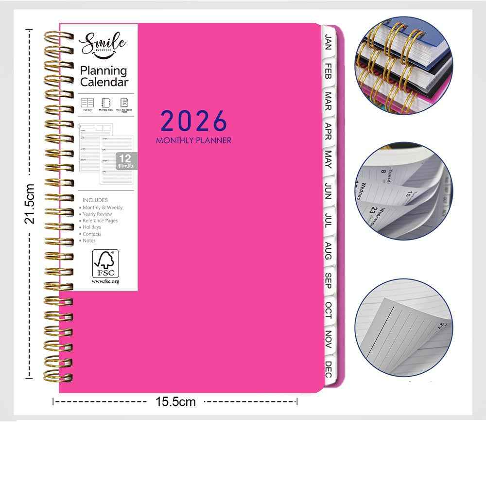 2026 Weekly and Monthly Planner Calendar A5 Red
