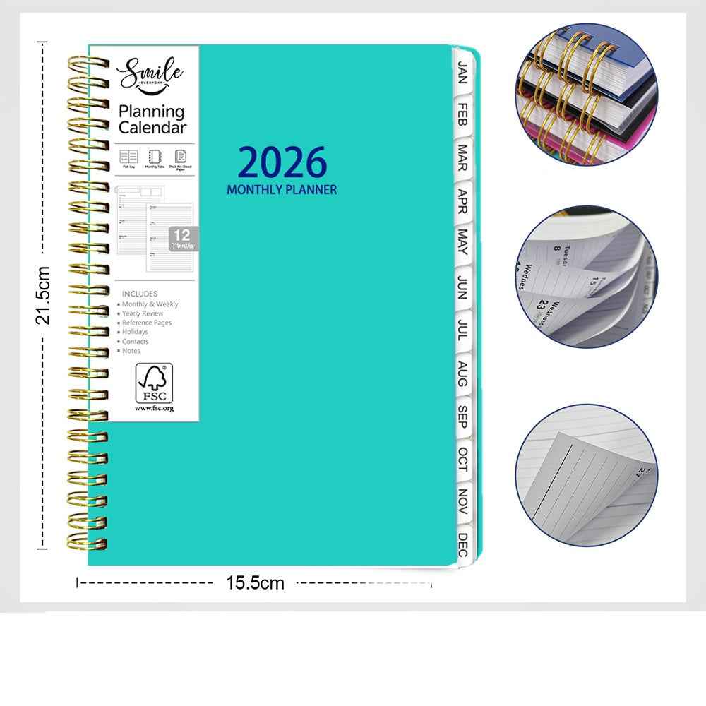 2026 Weekly and Monthly Planner Calendar A5 Green