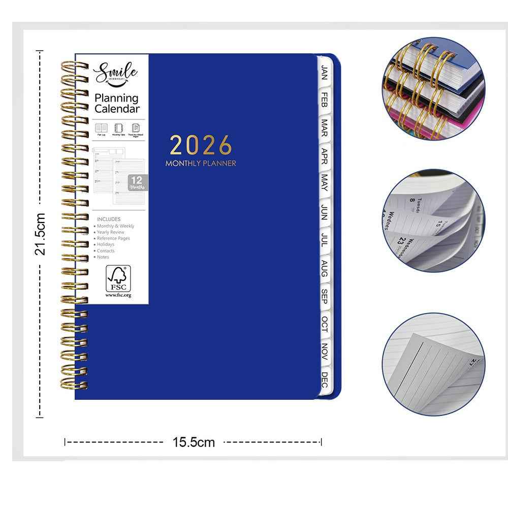 2026 Weekly and Monthly Planner Calendar A5 Blue