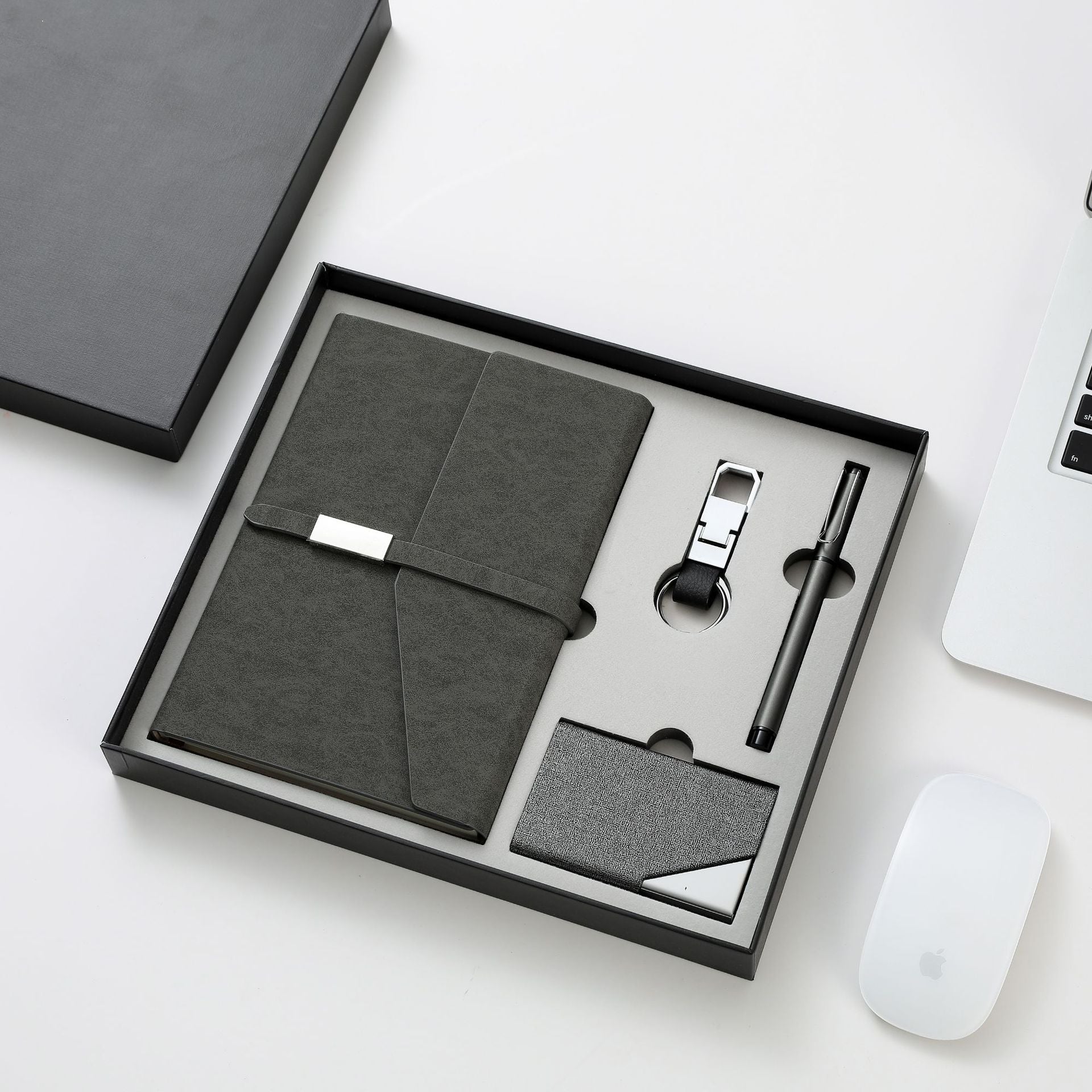 Premium Notebook Pen Keychain & Card Holder Gift Set Grey