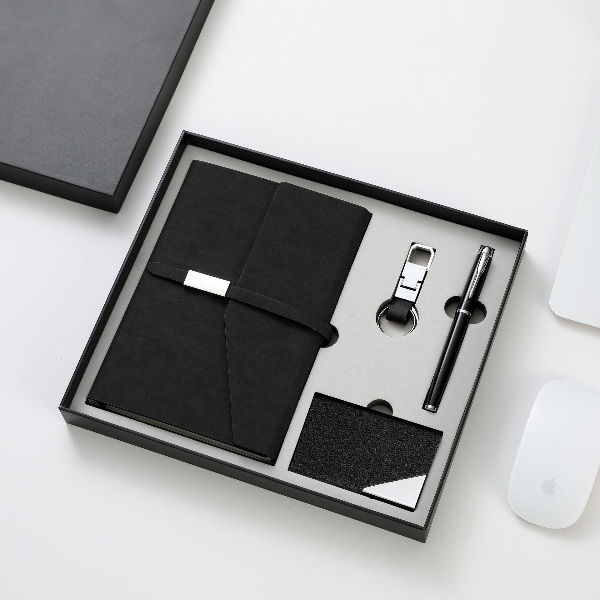 Premium Notebook Pen Keychain & Card Holder Gift Set Black