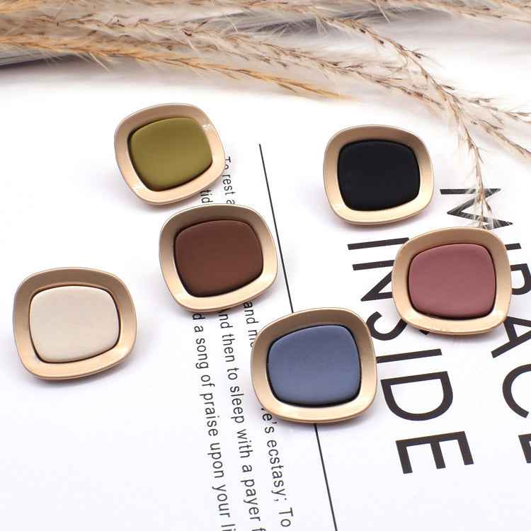 Square concave metal shank buttons, mixed colors: white, green, blue, pink, coffee, black