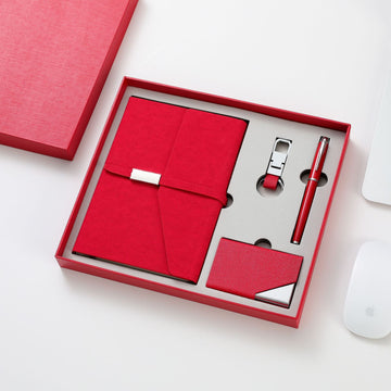 Premium Notebook Pen Keychain & Card Holder Gift Set Red