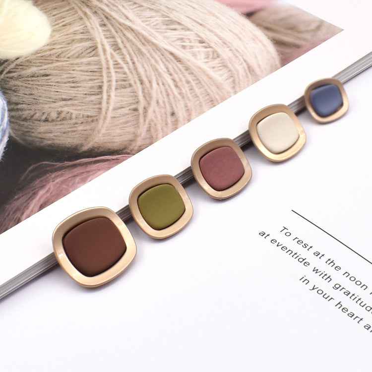 Square concave metal shank buttons, mixed colors: white, green, blue, pink, coffee, black