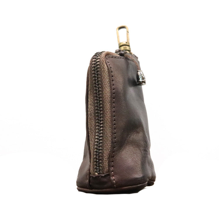 Men's Vintage Vegetable-Tanned Leather Key Holder Pouch Coffee