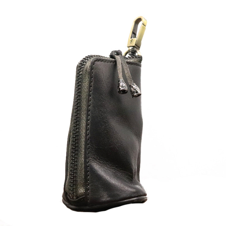 Men's Vintage Vegetable-Tanned Leather Key Holder Pouch Red