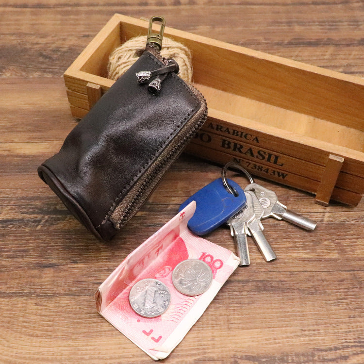 Men's Vintage Vegetable-Tanned Leather Key Holder Pouch