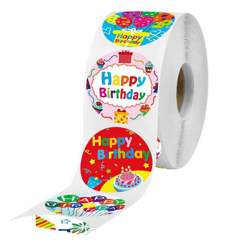 1000 Labels Happy Birthday Stickers Round 1 inch