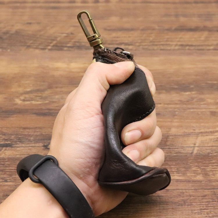 Men's Vintage Vegetable-Tanned Leather Key Holder Pouch
