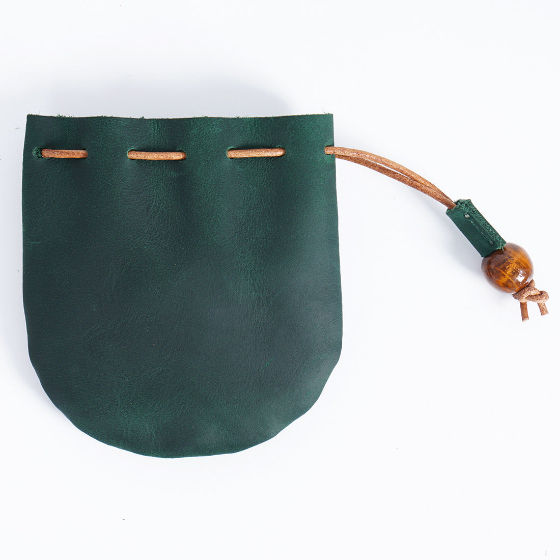 Leather Drawstring Coin Storage Pouch Green