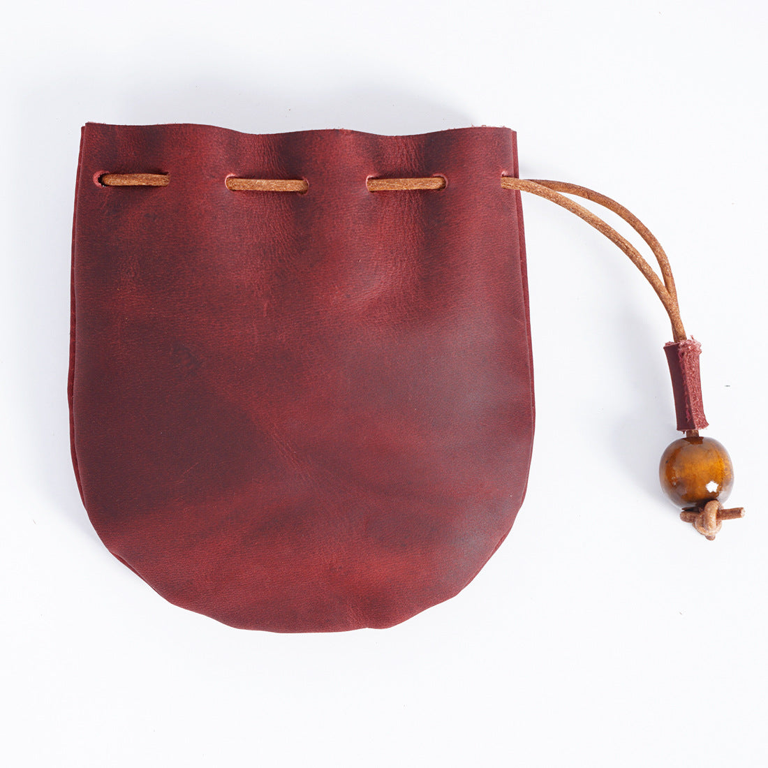 Leather Drawstring Coin Storage Pouch Red