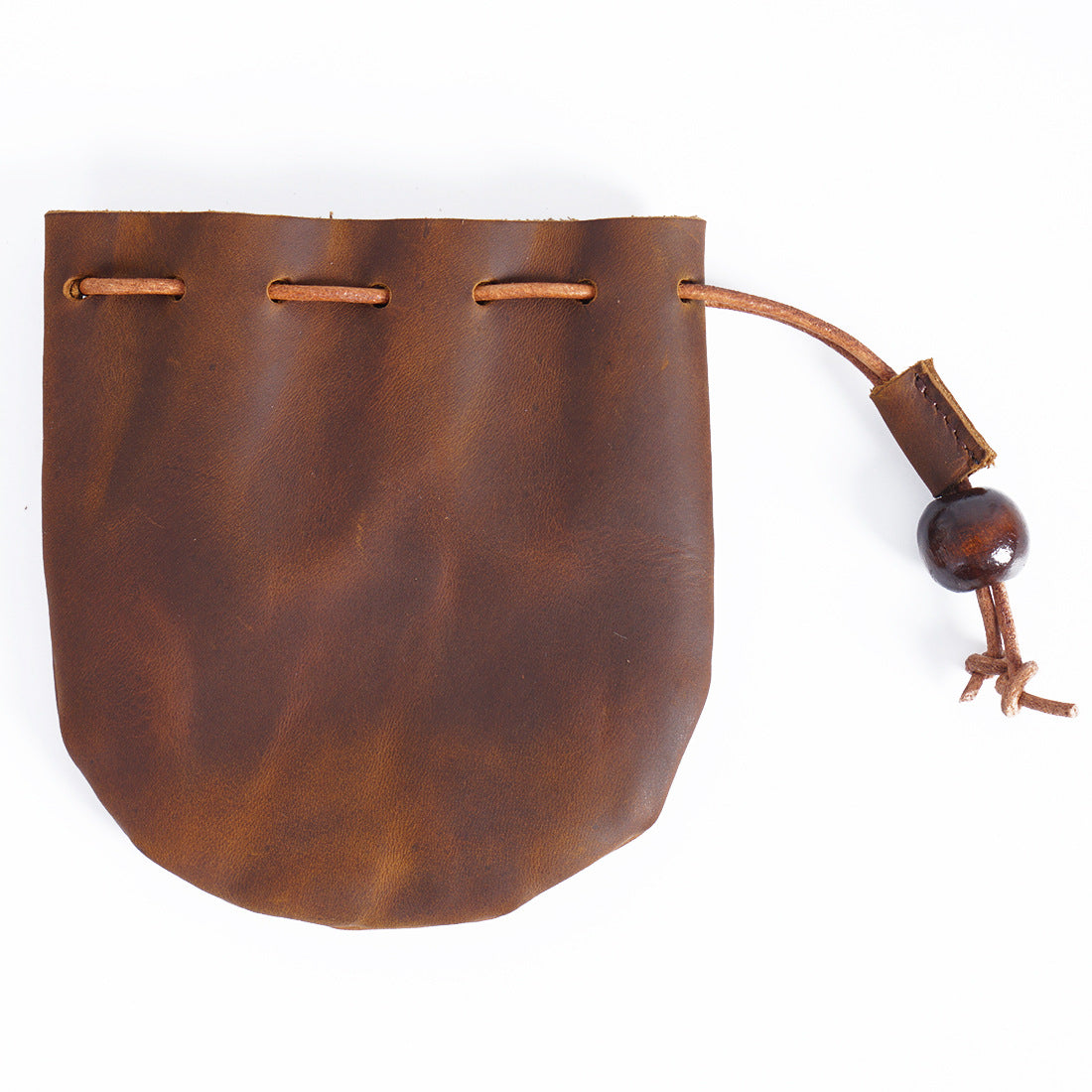 Leather Drawstring Coin Storage Pouch Brown