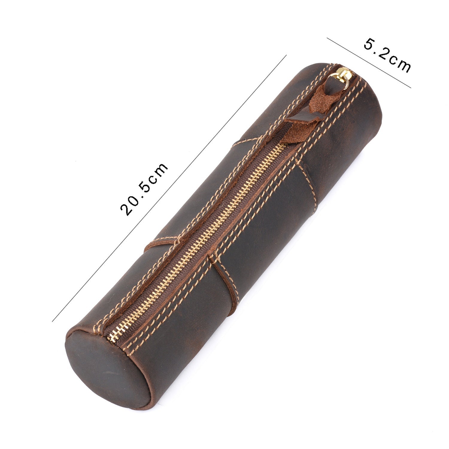 Handmade Vintage Crazy Horse Leather Pencil Case Coffee