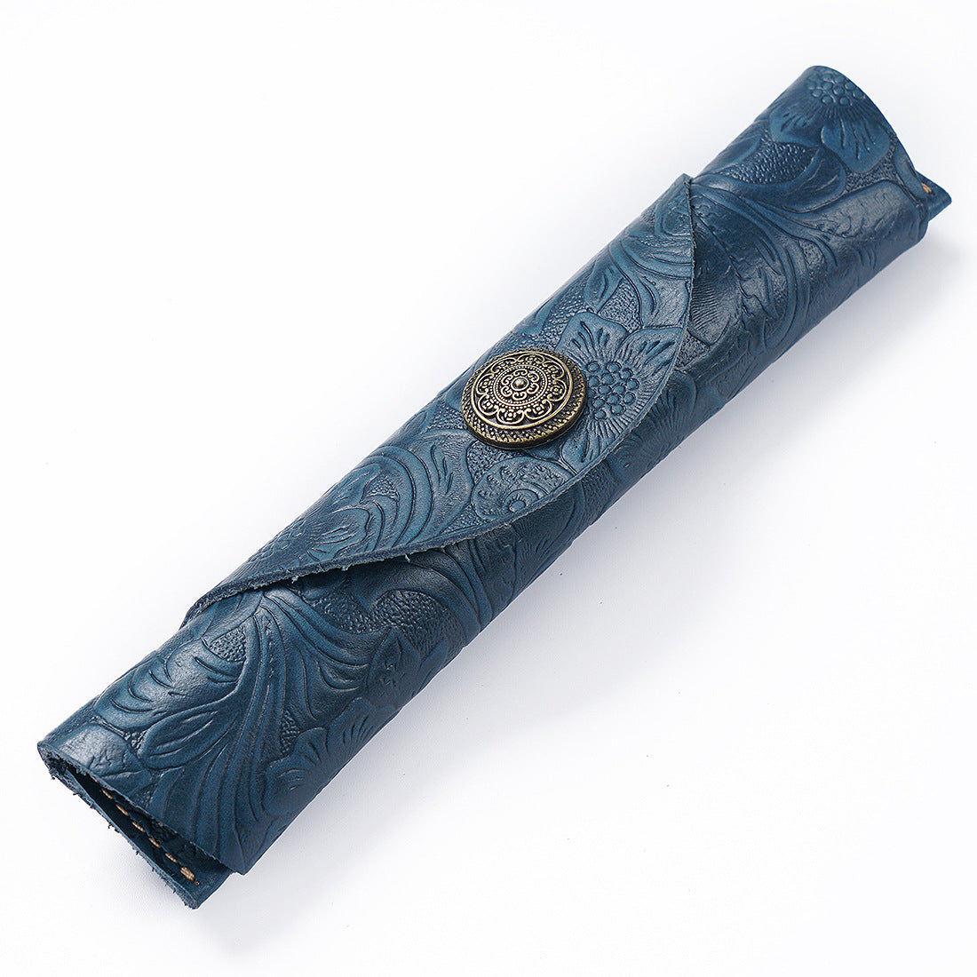 Handmade Genuine Leather Fountain Pen Sleeve – Snap Button Roll Pouch Blue