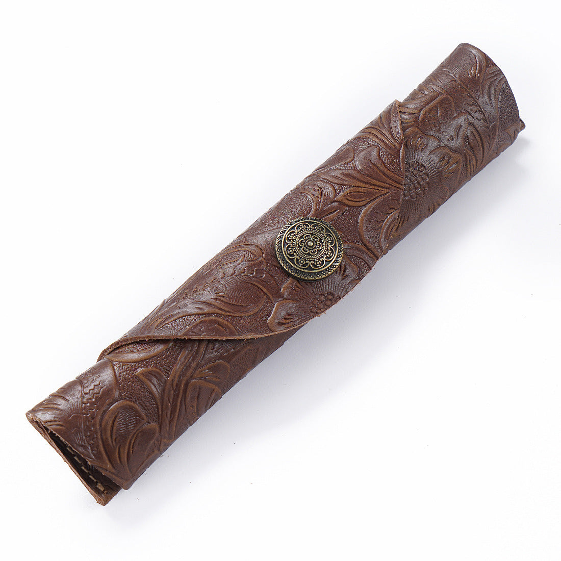Handmade Genuine Leather Fountain Pen Sleeve – Snap Button Roll Pouch Coffee