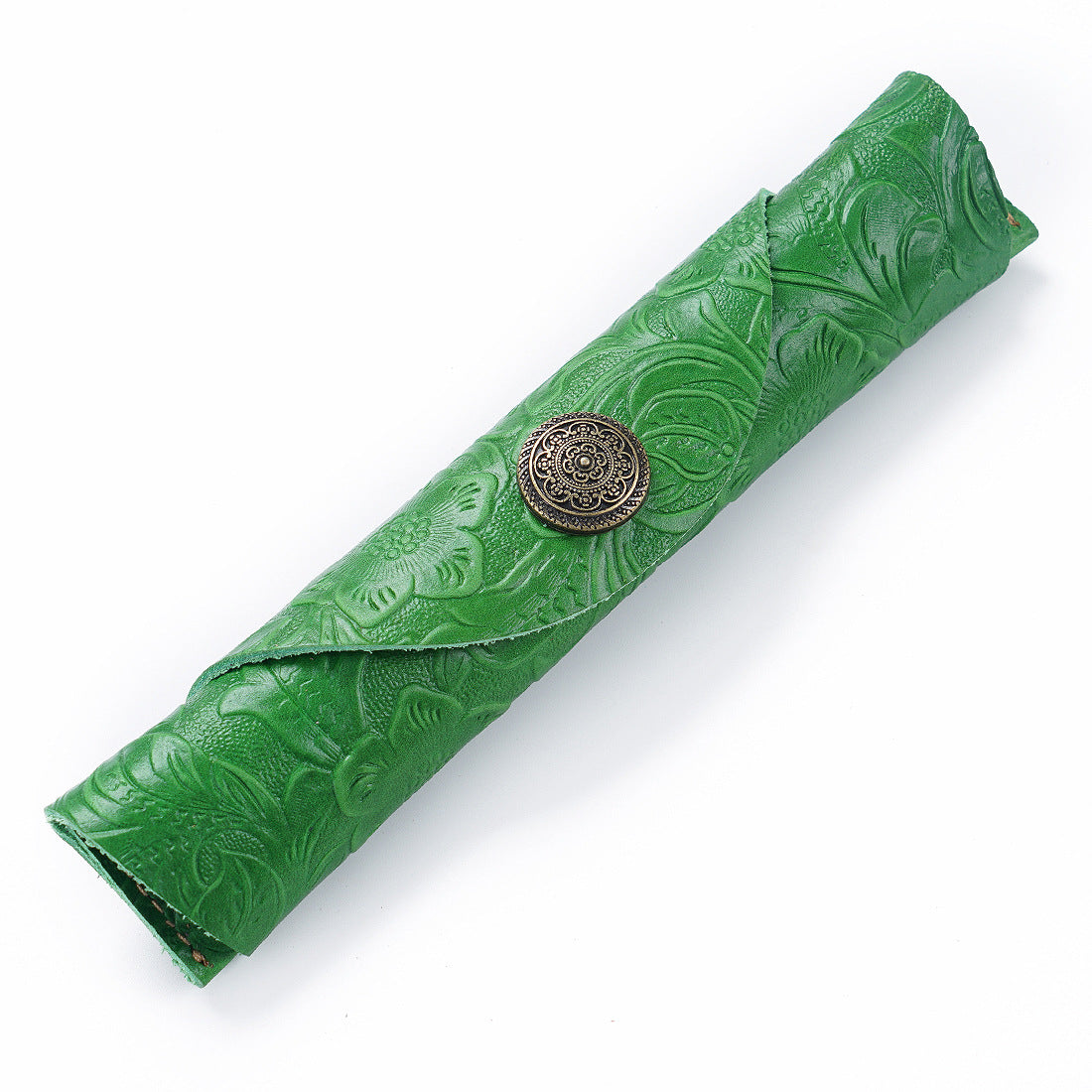 Handmade Genuine Leather Fountain Pen Sleeve – Snap Button Roll Pouch Green